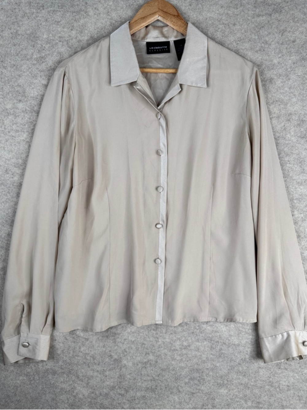 Liz Claiborne Light Beige Button-Down Long Sleeve Shirt